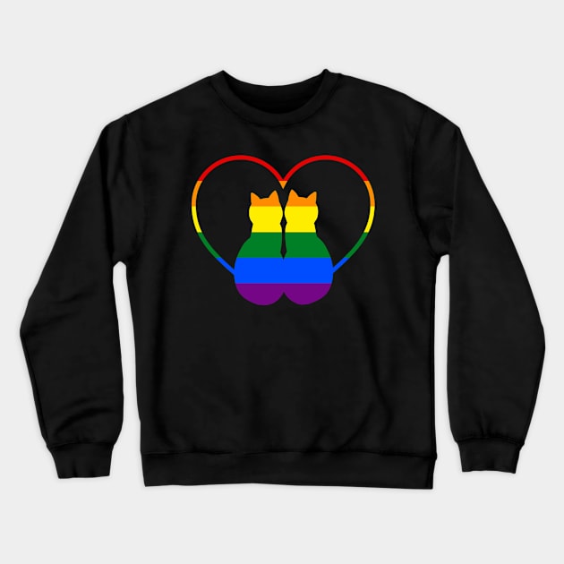 Couple Cat Love LGBT Pride Month Crewneck Sweatshirt by Matthew Ronald Lajoie